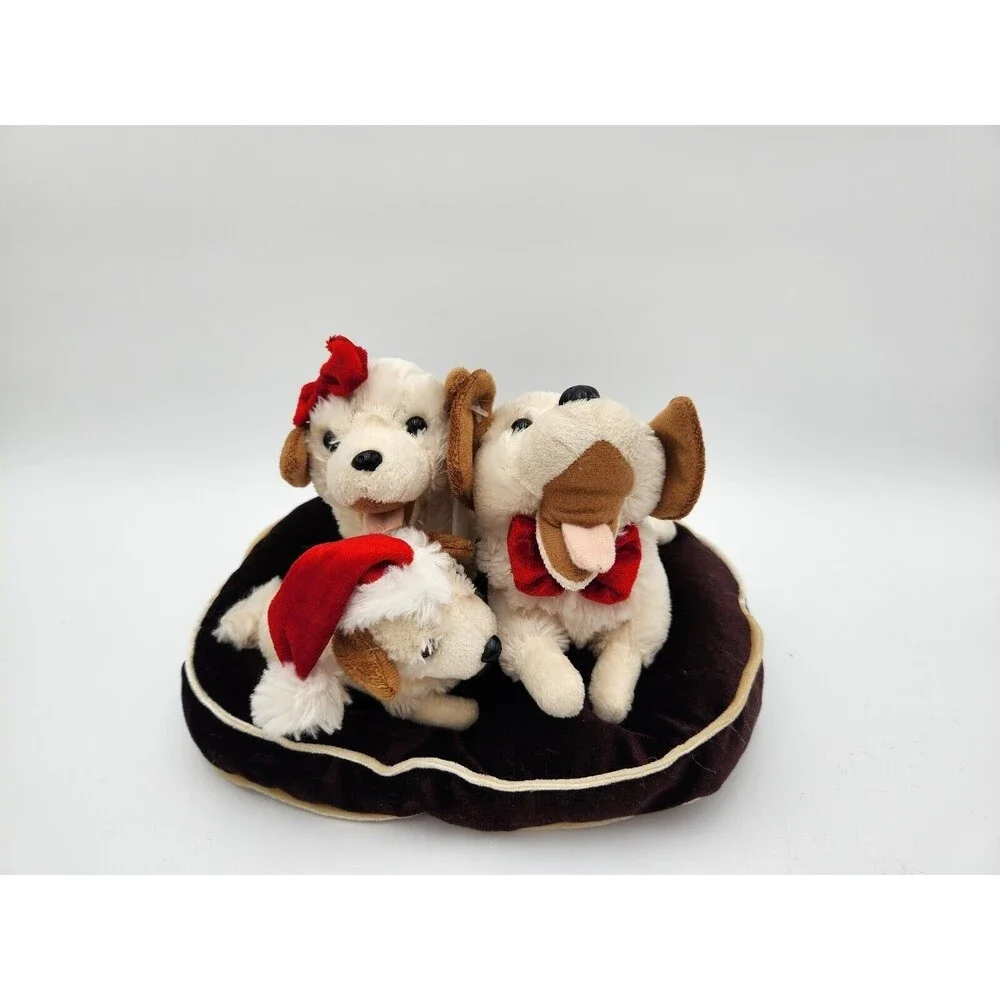 Christmas Plush 3 Puppies Sitting On Pillow Dan‎ Dee Yellow Dogs